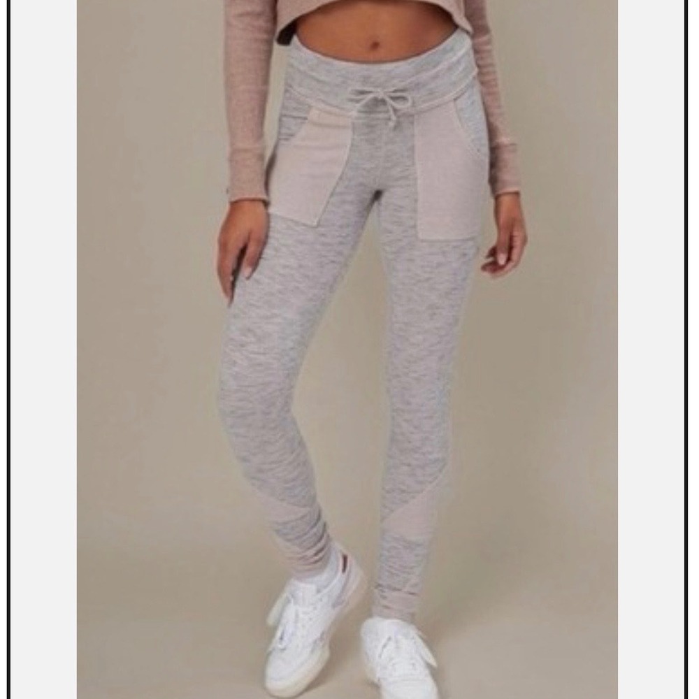 FP Movement Free People Space Dye Jogger Leggings Gray Pink Drawstring Pants L
